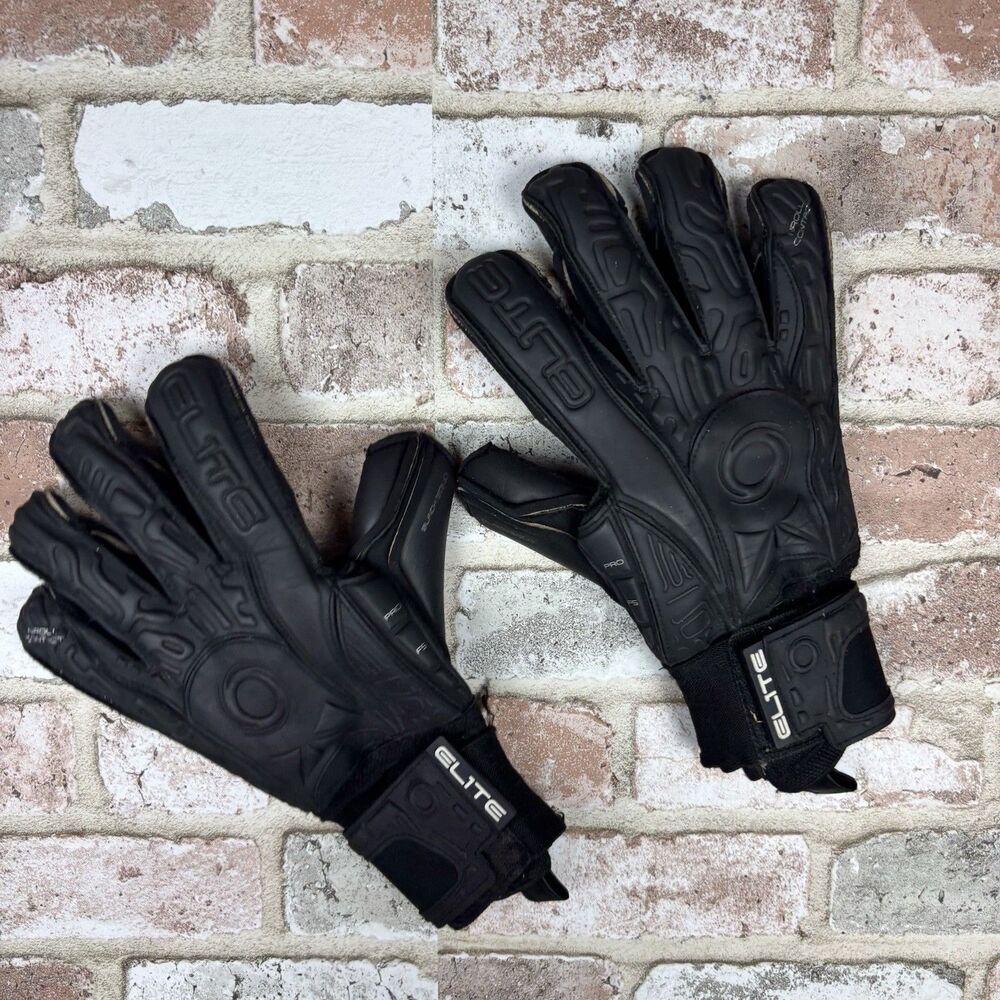 Elite Sport Pro Black Solo Goalkeeper Gloves Size 9 VGUC wrist Straps